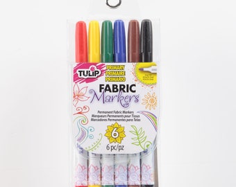 Tulip Fabric Markers - Fabric Paint - Permanent Markers - Fabric Accent - 6-count Primary Color Fine Point 28974
