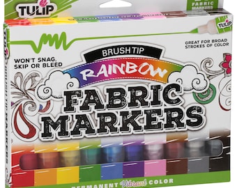 Fabric Markers - Brush Tip Fabric Markers - Permanent Markers - Fabric Accent - Tulip Rainbow pen 10 count 31648