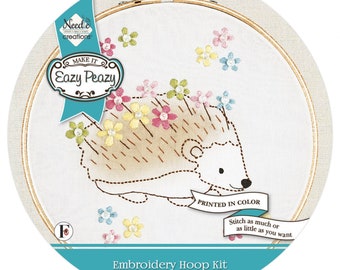 Embroidery Kit - Eazy Peazy Hedgehog - 6-inch hoop - all Inclusive - DIY project