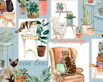 Everyday is Caturday - 3wishes Fabric - Cat Patch 18036 - Priced by the half yard