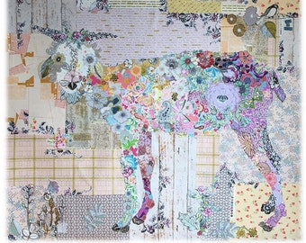 Goat Collage - Laura Heine Design - Applique Quilt -Billie Goat Pattern 43"x45" - DIY Pattern Or Kit Option - full size reusable template