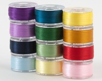 Super Bobs Poly Multicolor 12 pack Class 15 - Rainbow 60wt 2-ply Poly thread - pre-wound bobbin - Superior Thread