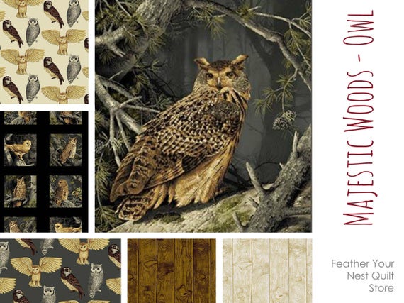 Owl Fabric, Flying Owl, Night Owl - Majestic Woods (owl) by Kathy