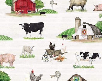 Spring Barn Farm Animals - CD14330 Parchment - Tara Reed for Riley Blake Designs - Priced by the half yard