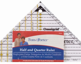 Half & Quarter Square Triangles Ruler Fons Porter #7843 - Sold by the Each - Acrylic Ruler w/Instructions