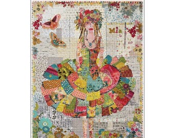 Mia Dress Collage - Laura Heine - Applique Quilt - Summer Dress 29"x36" - DIY Pattern Or Kit Option - full size reusable template