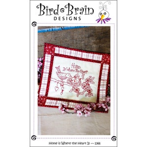 Redwork Pattern - Home is Were the Heart Is  BBD 1366 - Bird Brain Designs - Paper Pattern - Table Topper Accent -  DIY Project