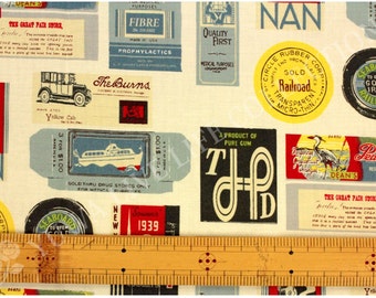 Yuwa Fabric - Suzuko Koseki 826205 A Advertisement Fabric Foreign Label - White/Multi - Priced by the 1/2 yard