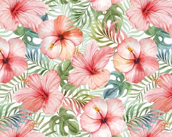 Hibiscus Flower Tropical Fabric - Potpourri of Novelty 4497-3c  David Textiles -  Priced by the half yard