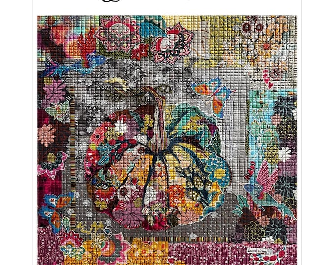 Featured listing image: Gourd Collage - Laura Heine - Applique Quilt - Seasonal Decor - Finishes 28"x28"  - DIY Pattern Or Kit Option - full size reusable template