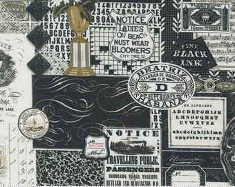 Sable Swan Collage Patchwork - Ebony Porcelain  7441 11 - Cathe Holden for Moda Fabrics - Priced by the half yard