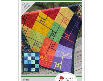 Splitting Squares Pieced Quilt Pattern - Joanne Kerton  Canuck Quilter - Multiple Sizes