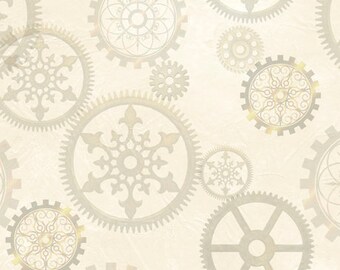 Aquatic Steampunkery 27772 E Cream Taupe Gears - Desiree Designs for QT Fabrics -  Priced by the half yard