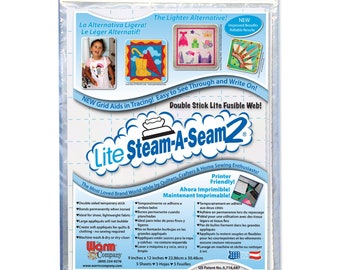 Lite Steam A Seam 2 Warm Company double stick fusible web. - Precut Sheets 9x12 inch, 5 per pack - 5424 White - Applique