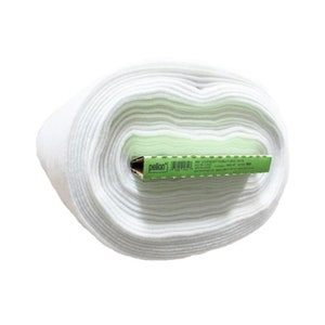 May include: A roll of white Pellon® Lightweight Fusible Fleece, a fabric interfacing used for sewing and crafting projects. The label reads "Pellon® Lightweight Fusible Fleece White 45" x 60" (114cm x 152cm) 90% Polyester 10% Nylon Made in USA."