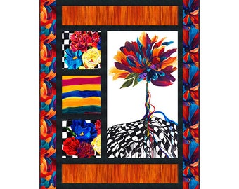 Hello Gorgeous - Window Box Quilt Kit - Mod Flowers - Northcott Fabrics - Finishes at 51"x71" - DIY Project