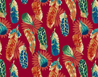 Feather Flight - 24234 24 Red - Northcott - Prairie Meadow by Brett Lewis  - Priced by the half yard