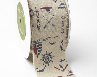 Nautical Ribbon - 2.5 Inch Cotton Linen Blend  - 468 25 03