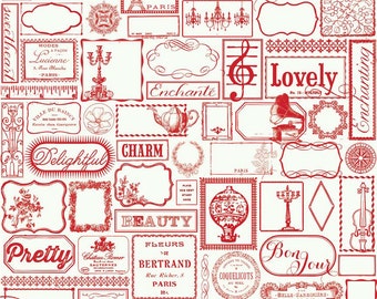 Found Label C3691 Red from Lost and Found 2 by My Mind's Eye for Riley Blake  - Priced by the 1/2 yard