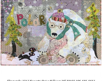 Polar Bear Collage - Laura Heine Pattern - Applique Quilt - 38"x25" - DIY Pattern Or Kit Option - full size template