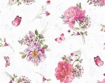 Wilmington Prints - Blush Garden - Lisa Audit - 17775 137 Tossed Bouquet  - Priced by the half yard