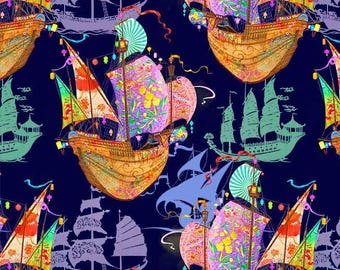 Royal Sailing Ships DDC 12610 Navy  - Priced by the half yard