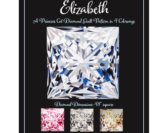 Elizabeth Princess Cut Diamond Gemstone Quilt Pattern From MJ Kinman - Diva Diamond Series - Pattern Shown in 4 colorways - DIY Project