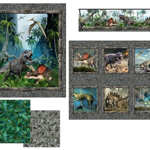 Jurassic Quilt Dinosaur Panels T-Rex Fabric In the Beginning Fabric DIY Quilt Kit 78x94 image 2