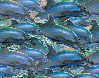 Call of the Sea - 3wishes Fabric - Dolphins 17992 Blue Gray - OOP - Priced by the half yard