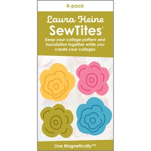 May include: Four-pack of colorful flower-shaped magnetic SewTites, designed by Laura Heine.  These magnetic tools help keep your collage pattern and foundation together while you create your collages.  Live Magnetically™