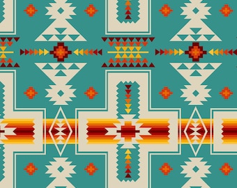 Tucson Blocks 468 E Turquoise - Blanket Design - Southwest Fabric by Elizabeth Studio - Priced by the half yard