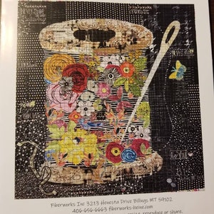 Flower Spool Collage - Laura Heine - Applique Quilt - Spool of Flowers  25&quot;x26&quot;  - DIY Pattern Or Kit Option - full size reusable template