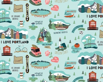 Oregon Fabric - I Love Oregon - Riley Blake - c7580 Aqua (Blue) - Priced by the half yard