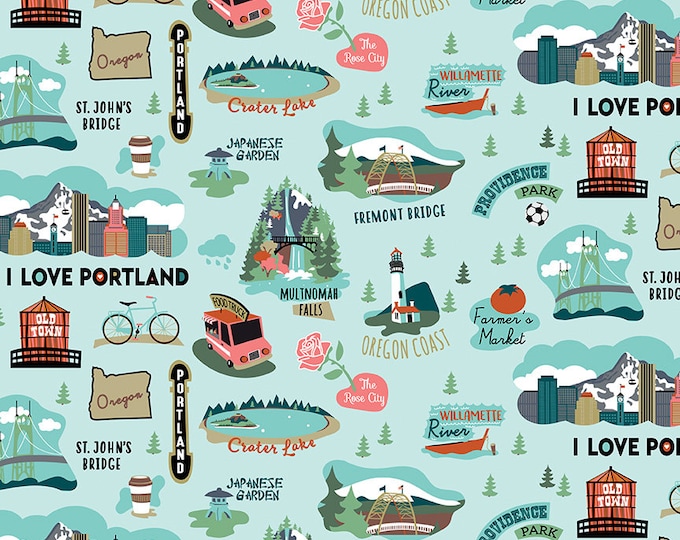 Featured listing image: Oregon Fabric - I Love Oregon - Riley Blake - c7580 Aqua (Blue) - Priced by the half yard