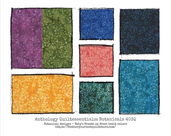 Anthology Batik Fabric - Quiltessentials: Botanicals 403Q 5 - Babys Breath Leaf Design - marigold only -  Priced by the 1/2 yard