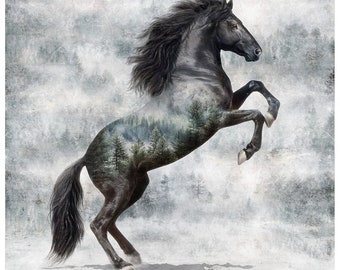 Noir Horse - Stallion - Call of the Wild - Hoffman - 4861-669 - Priced by the 32-inch Panel
