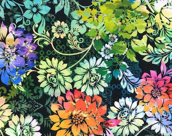 Felicity Packed Floral Fabric 2FEL 2  Black - In The Beginning by Jason Yenter - Priced by the 1/2 yard