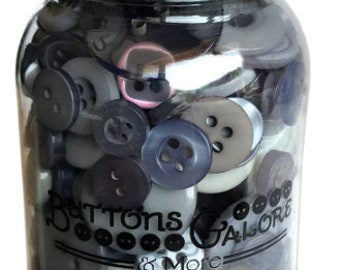 Button Mason Jar - Button Assortment - Buttons Galore - Smokey Gray (gray) MJ111 - 200 buttons with Jar