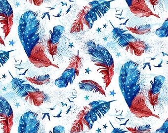 Patriot Feather  DP 25540 10 - Red White Blue - Northcott Fabric - Priced by the Half Yard