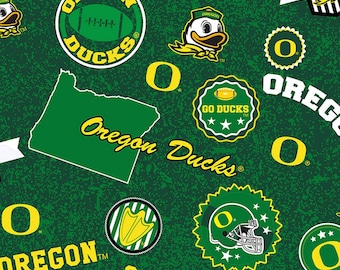 NCAA Oregon Ducks College Collection Fabric by Sykel Enterprises - Green & Yellow 1208 Licensed Product -  Priced by the half yard