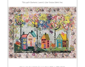 Birch Street House - Laura Heine - Applique Quilt - Birch Street Collage 38"x50"  -  DIY Pattern Or Kit Option - full size reusable template