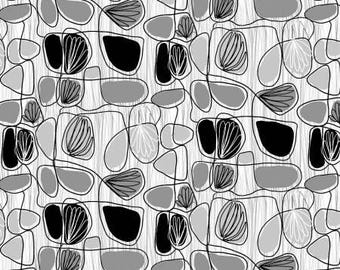 Crimson Garden Abstract Ovals - Gray 1194 90 - Deborah Velasquez, for Henry Glass - Priced by the Half Yard