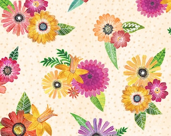 Floral Flight - 11156 137 Cream Flower Bouquets - Spring Posy - MJ Merrill  Wilmington Prints - Priced by the half yard