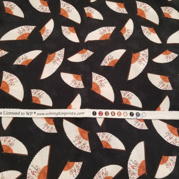 Hanami Falls Tossed Fans by Evelia for  Wilmington Prints - 64770 912 Black - Priced by the half yard