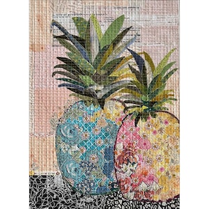 Pineapple Pair Collage - Laura Heine - Applique Quilt -  Pineapples 18&quot;x24&quot; DIY Pattern Or Kit Option - full size reusable template pattern