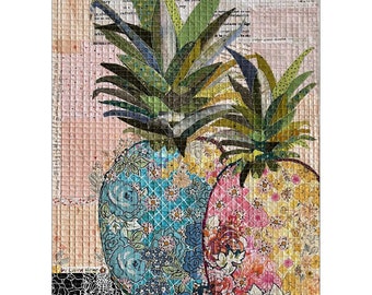 Pineapple Pair Collage - Laura Heine - Applique Quilt -  Pineapples 18"x24" DIY Pattern Or Kit Option - full size reusable template pattern