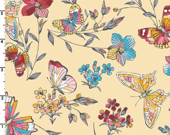 Meadow Edge by Maywood Studio - Yellow Butterfly - MAS 10004 S Yellow - Priced by the half yard