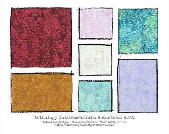 Anthology Batik Fabric - Quiltessentials: Botanicals 404Q - Flower Bud  - Choose color -  Priced by the 1/2 yard