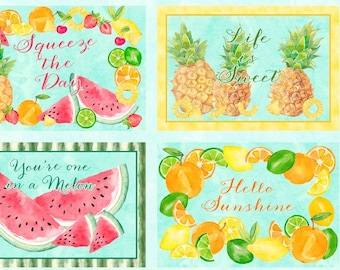 Squeeze the Day - 42460 453  Placemat Panel - 4-block print - Cynthia Coulter for Wilmington Prints - Priced by the 24-Inch Panel