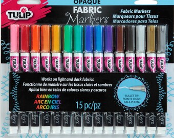 Fabric Markers - Fabric Paint - Opaque Markers - Permanent Markers - Fabric Accent - Tulip Rainbow pen 15 count 33701